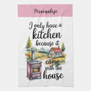 Cottage Style Retro Stove Funny Quote Personalized Tea Towel