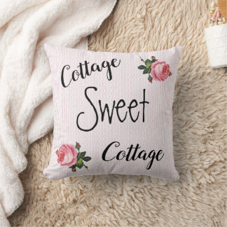 Cottage Sweet Cottage Pink Roses Throw Pillow