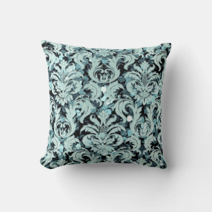 Cottage Teal Aquatic Damask Blue Tiffany LuxSequin Cushion