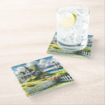 Cottage With View Of The Lighthouse Glass Coaster<br><div class="desc">A dreamy coastal cottagecore landscape filled with soft watercolor charm and breezy seaside tranquility. A welcoming seaside cottage sits among lush garden paths, blooming flowers, and a bright white picket fence, creating a warm storybook atmosphere. In the distance, a tall lighthouse rises beside sparkling blue ocean waves, adding a classic...</div>