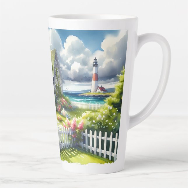 Cottage With View Of The Lighthouse Latte Mug (Right)