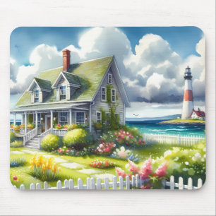 Cottage With View Of The Lighthouse Mouse Pad