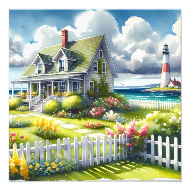 Cottage With View Of The Lighthouse Photo Print (Front)