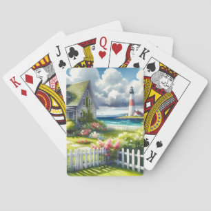 Cottage With View Of The Lighthouse Playing Cards