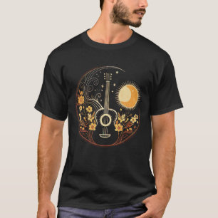 Cottagecore Acoustic Guitar With Moon Sun And Star T-Shirt