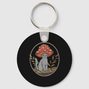 Cottagecore Aesthetic Cat With Mushroom Hat Key Ring
