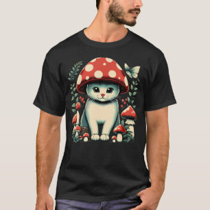 Cottagecore Aesthetic Cat With Mushroom Hat Kitty T-Shirt