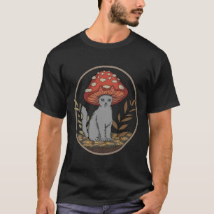 Cottagecore Aesthetic Cat With Mushroom Hat  T-Shirt