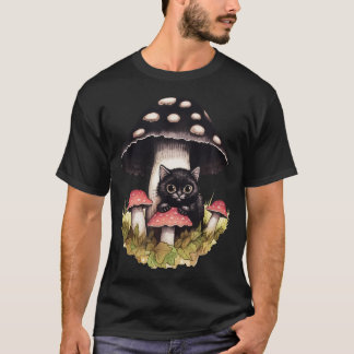 Cottagecore Aesthetic Cute Little Black Cat With M T-Shirt