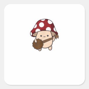 Cottagecore Aesthetic Cute Mushroom Playing Banjo  Square Sticker