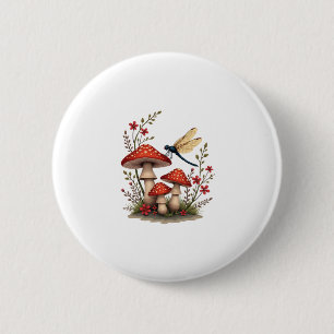 Cottagecore Aesthetic Dragonfly Mushroom Witchy Fl 6 Cm Round Badge