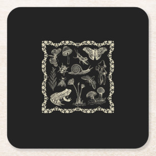 Cottagecore Aesthetic Frog And Mushroom Goblincore Square Paper Coaster