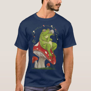 Cottagecore Aesthetic Frog Drinking Tea On Mushroo T-Shirt