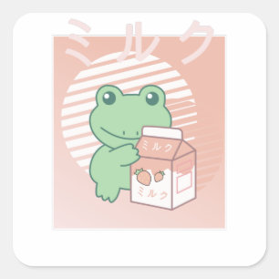 Cottagecore Aesthetic Frog Kawaii Strawberry Milk Square Sticker