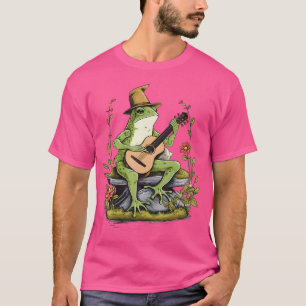 Cottagecore Aesthetic Frog Playing Banjo Guitar Cu T-Shirt