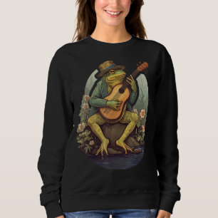 Cottagecore Aesthetic Frog Playing Banjo on Mushro Sweatshirt