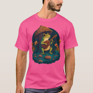 Cottagecore Aesthetic Frog Playing Banjo On Mushro T-Shirt