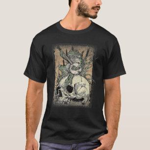 Cottagecore Aesthetic Frog Playing Banjo on Skull  T-Shirt