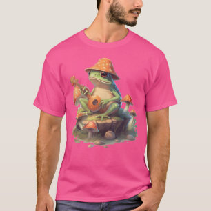 Cottagecore Aesthetic Frog Playing Banjo Toadstool T-Shirt