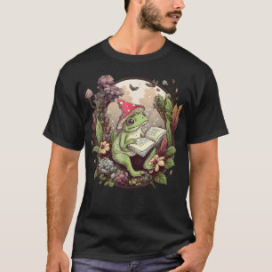 Cottagecore Aesthetic Frog Reading Book Mushroom H T-Shirt