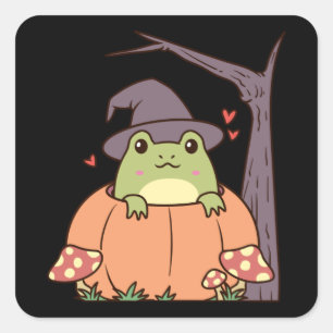 Cottagecore Aesthetic Frog with Witch Hat Square Sticker