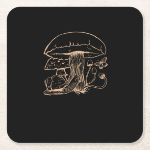Cottagecore Aesthetic Goblincore Mushroom Snail Square Paper Coaster