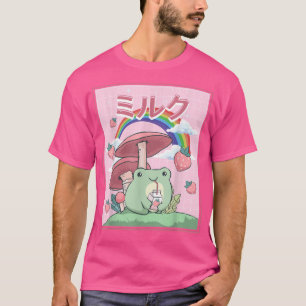Cottagecore Aesthetic Kawaii Frog Drinking Japanes T-Shirt