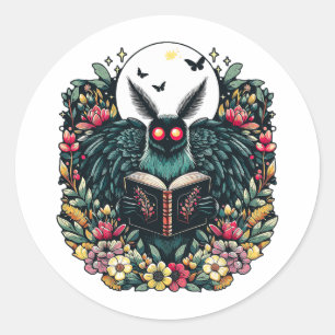 Cottagecore Aesthetic Mothman Book Lover Camping Classic Round Sticker