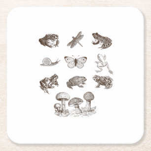 Cottagecore Aesthetic Mushroom Academia Frog Gobli Square Paper Coaster