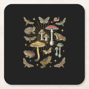 Cottagecore Aesthetic Mushroom Frog Butterfly Gobl Square Paper Coaster
