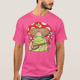 Cottagecore Aesthetic Mushroom Kawaii Frog Playing T-Shirt