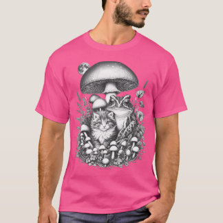 Cottagecore Aesthetic Mushroom Moon Frog And Kitte T-Shirt