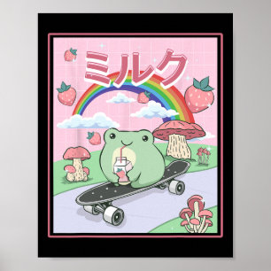Cottagecore Aesthetic Skateboarding Frog Drinking  Poster