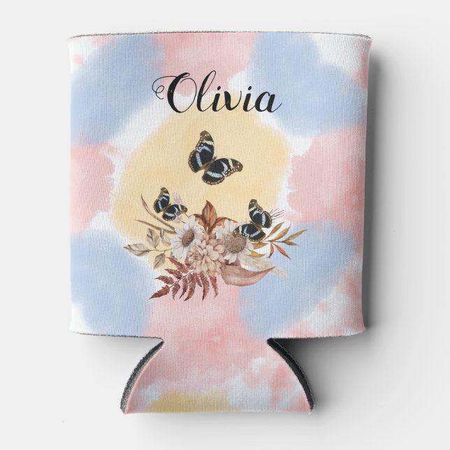 Cottagecore Aesthetic Soft Botanical Art Can Cooler (Front)