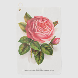 Cottagecore Antique Pink Rose Floral Illustration Golf Towel