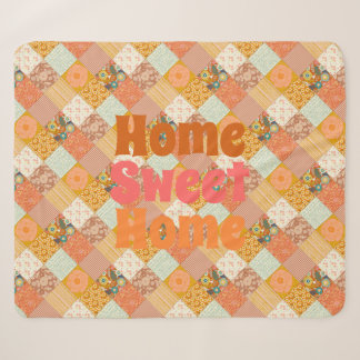 Cottagecore Autumn Floral Patchwork Quilt Pattern Sherpa Blanket