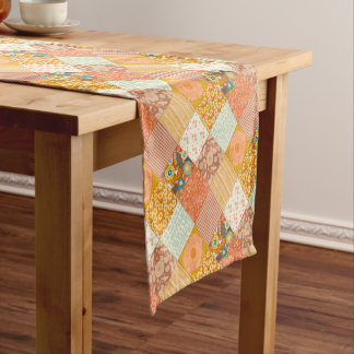 Cottagecore Autumn Floral Patchwork Quilt Pattern Short Table Runner
