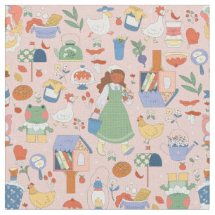 cottagecore black african girl library duck retro fabric