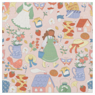 cottagecore black african girl mushroom retro fabric
