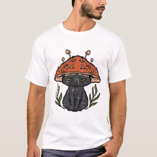 Cottagecore Black Cat Mushroom Cute Women Girls Ki T-Shirt