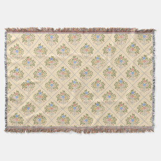 Cottagecore Block Print Vintage Blooming Garden Throw Blanket
