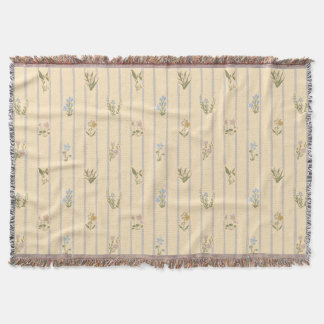 Cottagecore Block Print Vintage Country Flowers Throw Blanket