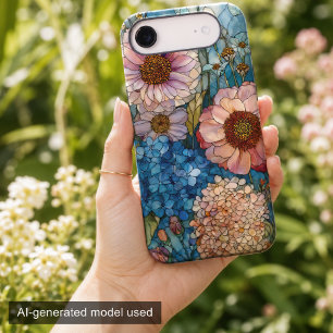 Cottagecore Blue and Pink Floral Stained Glass