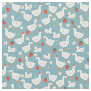 cottagecore blue bow ducks strawberry fabric