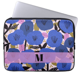 Cottagecore Blue Floral Pattern Monogram Laptop Sleeve