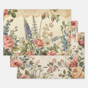 Cottagecore Botanical Lace Floral shabby chic Wrapping Paper Sheet
