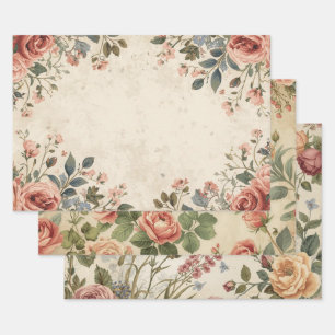 Cottagecore Botanical Lace Floral shabby chic Wrapping Paper Sheet