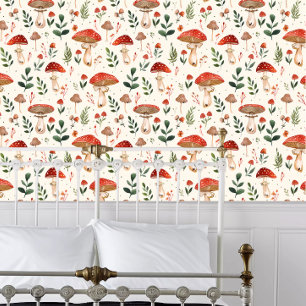 Cottagecore Bright Red Mushrooms Wallpaper