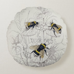 Cottagecore Bumble Bee Diagram Round Cushion