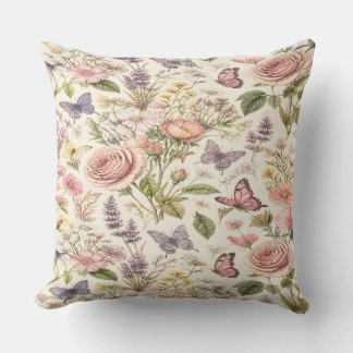 Cottagecore Butterflies Flowers Pillow